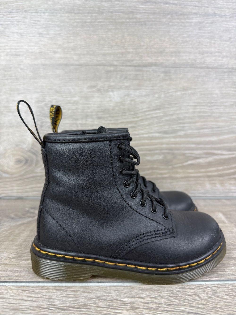 Dr Martens 15373/1460 Softy T Toddler Boy Sz 9 Black Leather Lace Up Combat Boot